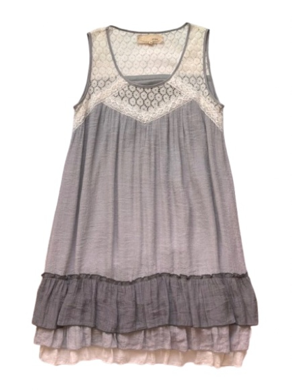 Anthropologie a'reve Gray with Ivory Lace Yoke and Ruffle Hem Dress Size M